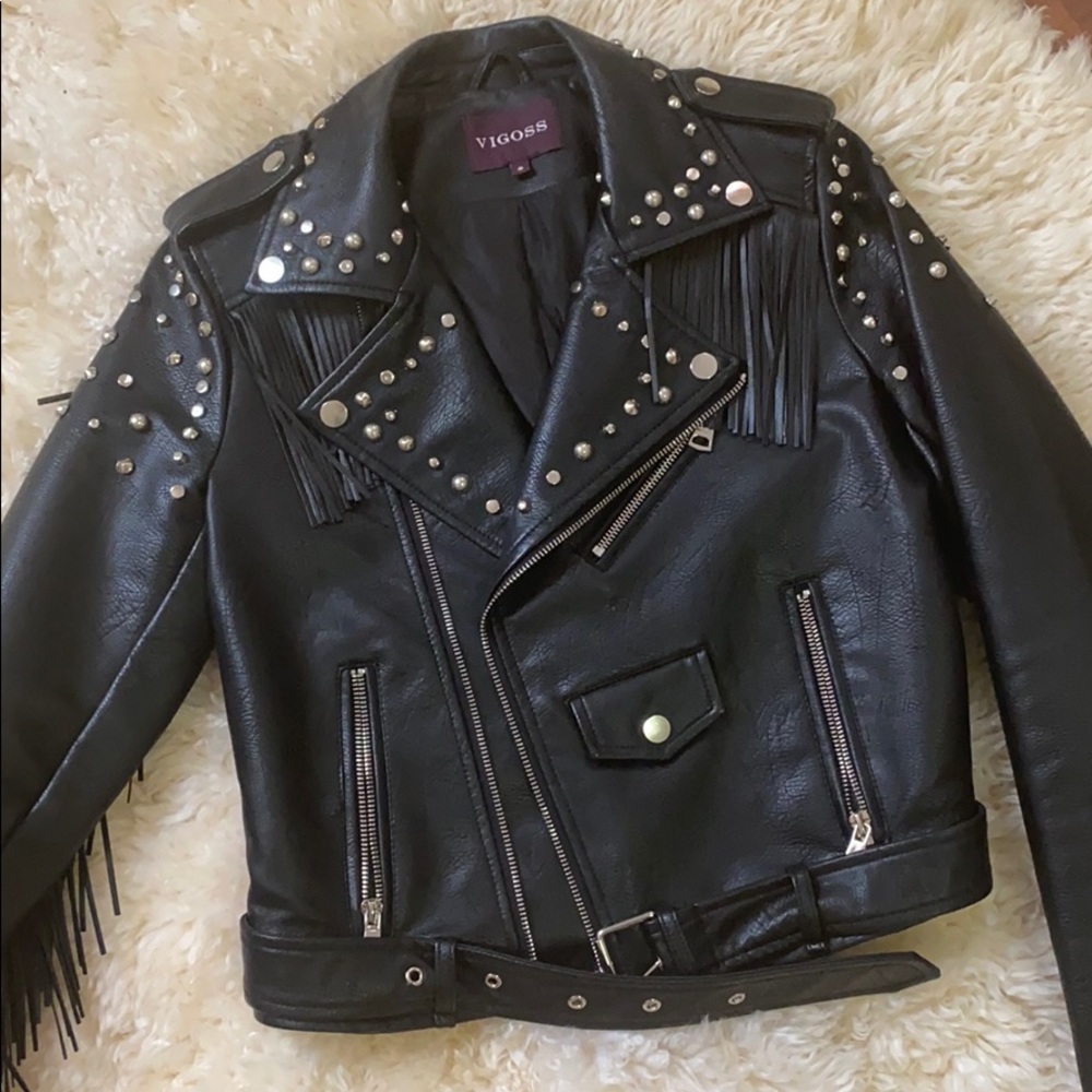 Vigoss Faux Leather Jacket Metal Details